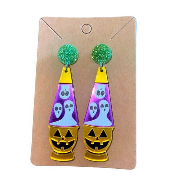 Jewelry - Halloween Ghost Jack-O-Lantern Lava Lamp Earrings NWT